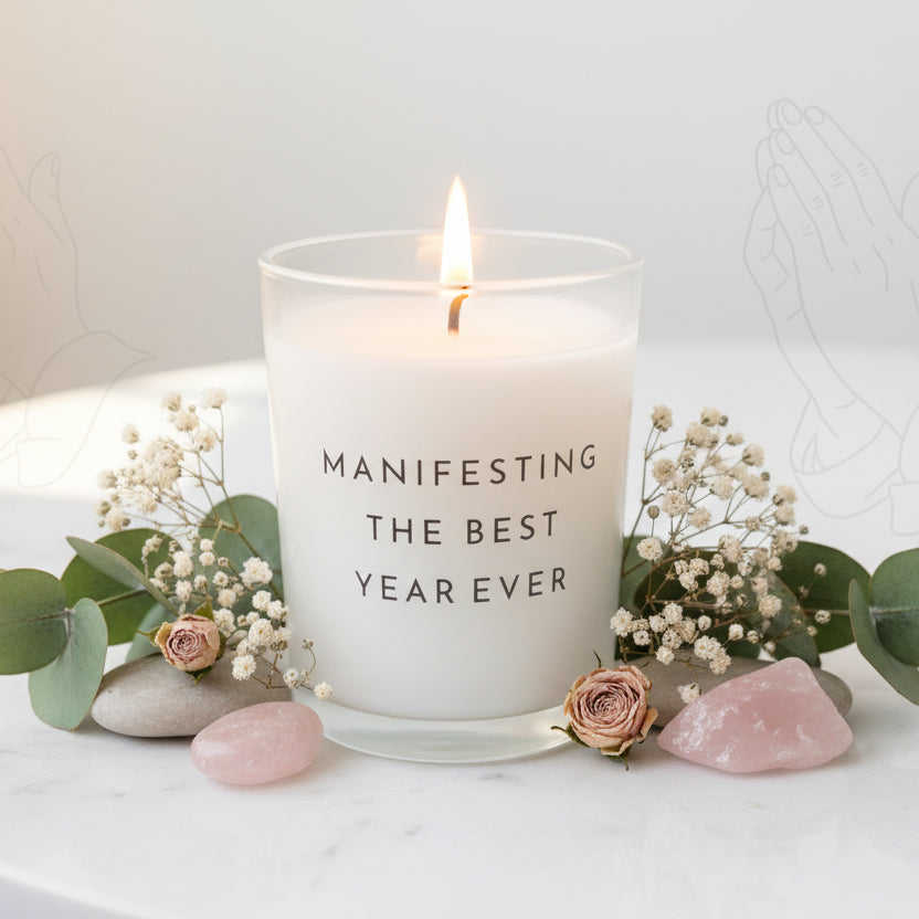 Soy Wax Candle in a glass jar with 'Manifesting the Best Year Ever' Fragrance Lavender