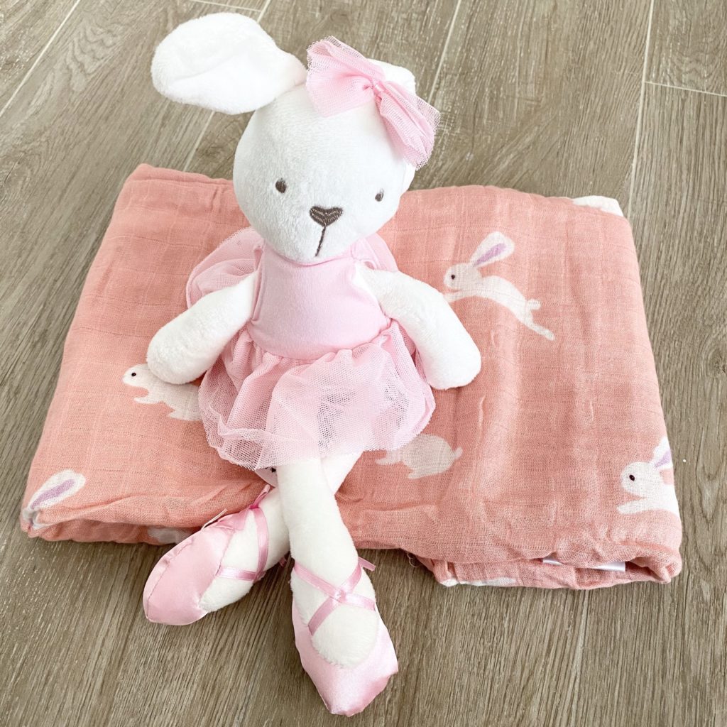bamboo cotton muslin baby blanket - bunny design